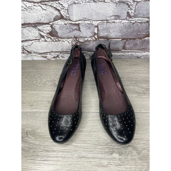 INDIGO BY CLARKS Black Lea Bishop Studded Slip On Strap Wedge Women’s 8M US/39EU - Picture 4 of 16